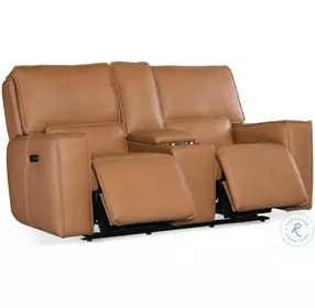 Miles Brown Leather Console Zero Gravity Power Reclining Loveseat With Power Headrest