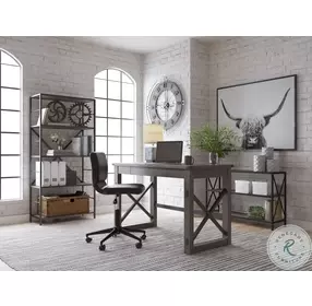 Freedan Grayish Brown and Black 47" Home Office Desk