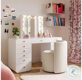 Alyssa Cream Chenille Rolling Desk Chair