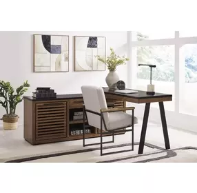 Kallari Warm Brown and Black Credenza with Desk Return