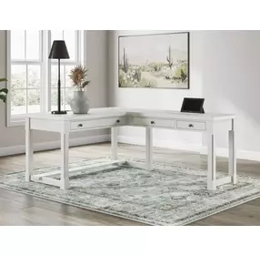Robbinsdale Antique White L Shaped Home Office Desk with USB Charging