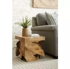 Hidden Treasures Light Stain Square Root Side Table