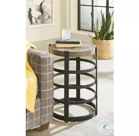 Hidden Treasures Brown And Black Barrel Strap End Table