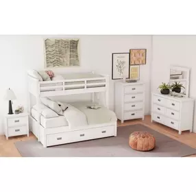 Brooklyn White Twin Over Full Storage Bunk Bed with Ladder and Trundle