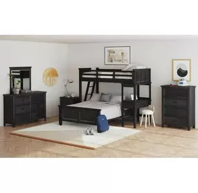 Brooklyn Charcoal Twin Over Full Storage Loft Bed with Ladder and Integrated Speaker Desk