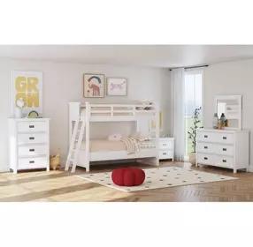 Brooklyn White Twin Over Twin Bunk Bed with Ladder