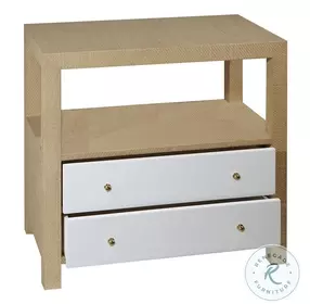 Hattie Natural Grasscloth And Matte White Lacquer 2 Drawer Side Table