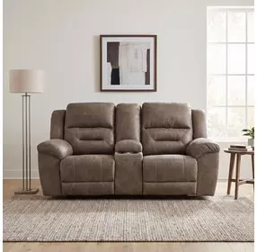 Hazen Brown Double 81" Reclining Console Loveseat