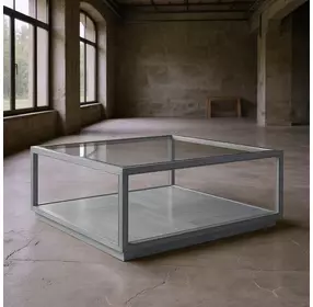 Glaze Vintage Blue Square Glass Top Cocktail Table
