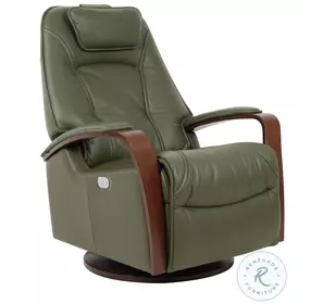 Helsinki Martini Olive Leather Swivel Glider Small Power Recliner