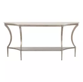 Oakmere White and Aged Pewter Demilune Quartz Top Console Table