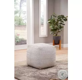 Hakim Ivory Handwoven Mesh Pattern Pouf