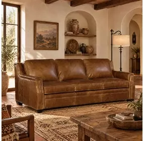 Yates Buckaroo Colt Leather Stationary 93" Sofa