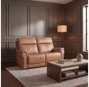 Celeste Sahara Sandalwood Leather Zero Gravity Power Reclining 66" Loveseat With Power Headrest