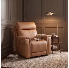 Celeste Sahara Sandalwood Leather Zero Gravity Power Recliner With Power Headrest