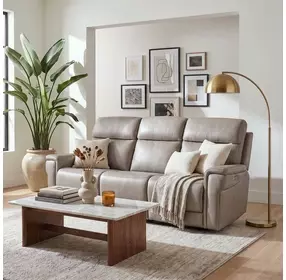 Celeste Sahara Ash Leather Zero Gravity 90" Power Reclining Sofa With Power Headrest