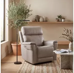 Celeste Sahara Ash Leather Zero Gravity Power Recliner With Power Headrest
