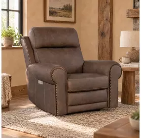 Duncan Dark Brown Leather Power Recliner with Power Headrest And Lumbar