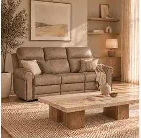 Duncan Light Brown Leather 91" Power Reclining Sofa with Power Headrest And Lumbar