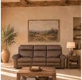 Duncan Dark Brown Leather 91" Power Reclining Sofa with Power Headrest And Lumbar