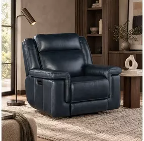 Arthur Cosmos Cobalt Leather Lay Flat Power Recliner With Power Headrest And Lumbar