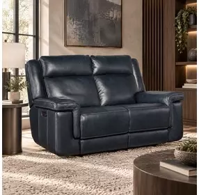 Arthur Cosmos Cobalt Leather Lay Flat Power Reclining 66" Loveseat With Power Headrest And Lumbar