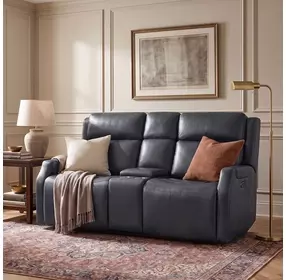 Nelson Denim Leather 68" Zero Gravity Power Reclining Console Loveseat with Power Lumbar and USB Charging
