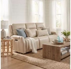 Chesterfield Salvo Beige Leather Zero Gravity Power Sofa with Power Headrests And Lumbar