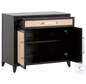 Holland Brushed Black Acacia And Natural Rattan Media Chest