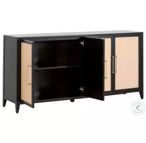 Holland Brushed Black Acacia And Natural Rattan Media Sideboard