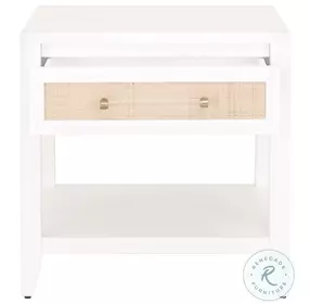 Holland Matte White And Natural Rattan 1 Drawer Side Table