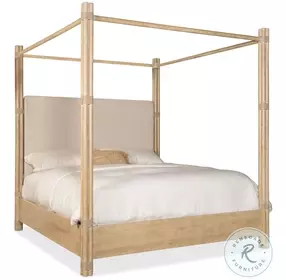 Retreat Light Brown And Beige Pole Rattan Upholstered Poster Canopy Bedroom Set