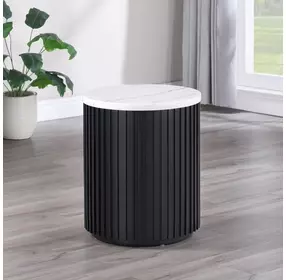 Colvin Black and White Marble Top Round End Table