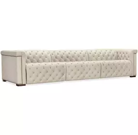 Savion Deux 43" Beige Performance Fabric 3-Seater 126" Sofa with Dual Power Recliners and Triple Power Headrests