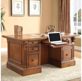 Huntington Antique Vintage Pecan Double Pedestal Executive Desk