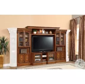 Huntington Antique Vintage Pecan 4 Piece Large Entertainment Wall