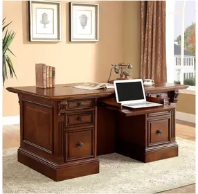 Huntington Antique Vintage Pecan Double Pedestal Executive Desk