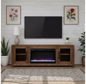 Haven Oak Bourbon 65" TV Stand with Fireplace