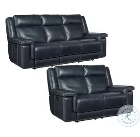Arthur Cosmos Cobalt Leather Lay Flat Power Reclining Sofa With Power Headrest And Lumbar