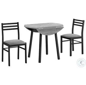 1007 Black Metal And Grey Laminate Drop Leaf 3 Piece Dining Table Set