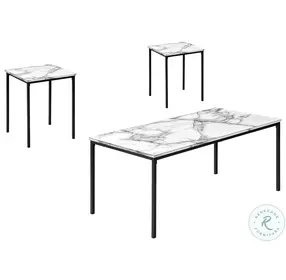 7892P White Marble Look Laminate And Black Metal 3 Piece Occasional Table Set