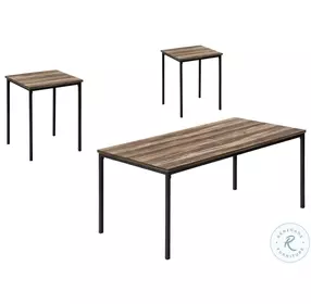 7893P Brown Reclaimed Laminate And Black Metal 3 Piece Occasional Table Set