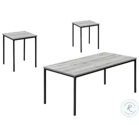7896P Grey Laminate And Black Metal 3 Piece Occasional Table Set