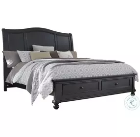 Oxford Rubbed Black Sleigh Storage Bedroom Set