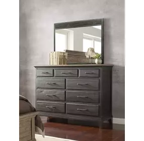 Plank Road Charcoal and Brown 9 Drawer Westwood Bureau with Rectangular Jessup Mirror