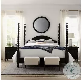 Caroline Soft Black Queen Poster Bed with USB Charging