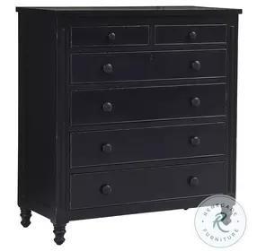 Caroline Soft Black Secretary 6 Drawer Chest with USB Charging
