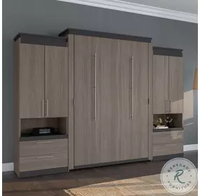 Orion Bark Gray And Graphite 124" Queen Murphy Bed And 2 Storage Cabinets With Pull Out Shelves