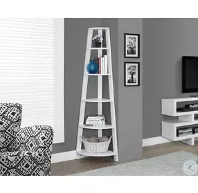 White 72" Corner Accent Etagere