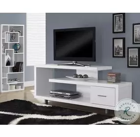 White Hollow-Core TV Console Wiht 1 Closed Storage Drawer